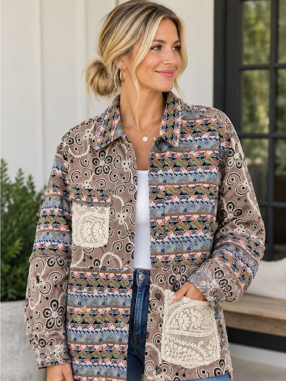 Gorgeous POL Clothing quilted patchwork jacket in size Medium!